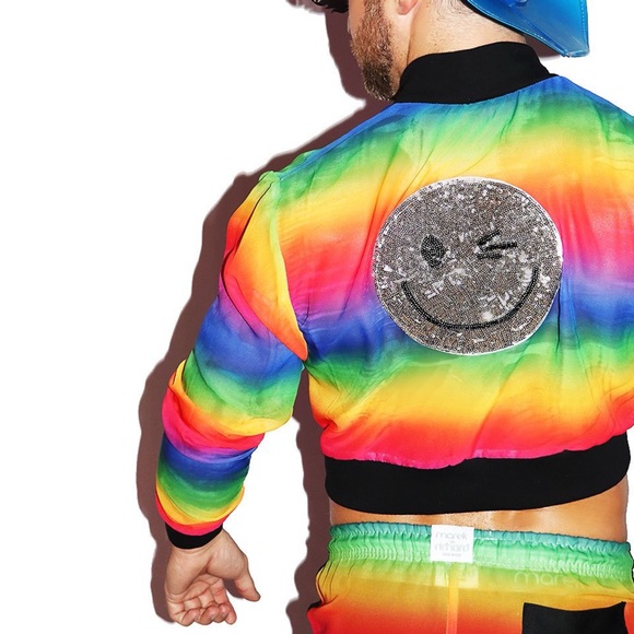 Marek+Richard Smile Rainbow Mesh Crop Bomber
Jacket Sz L Multi - Picture 3 of 11